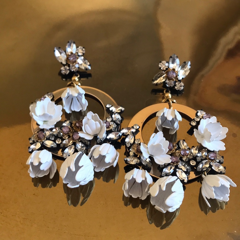 Jcrew White Floral Jewel Earrings